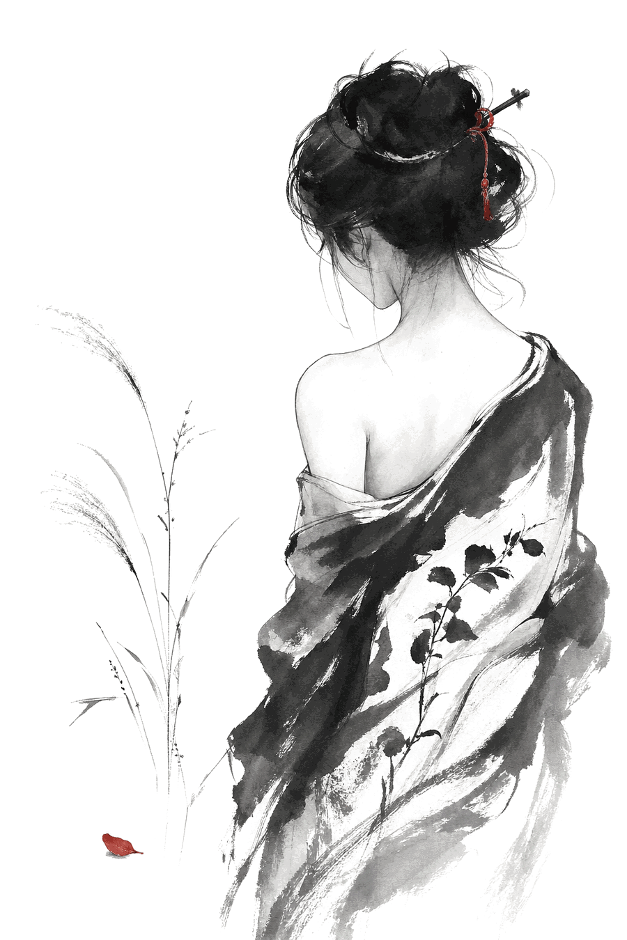 水墨画の女性